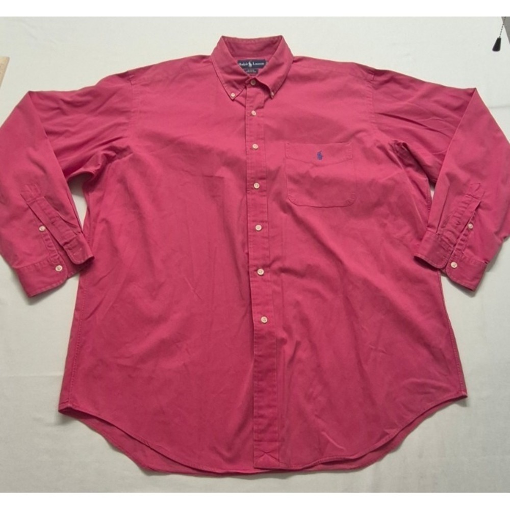 Ralph Lauren Blake men's pink/red long sleeve‎ button up shirt LG 100% Cotton